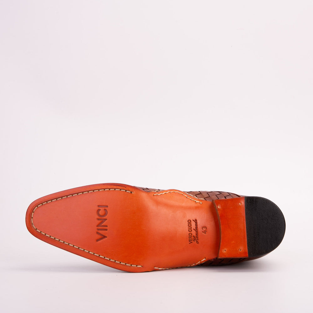 The Rolls Boot Woven Tan Leather Double Monk Strap Handmade Shoe Exclusive Style