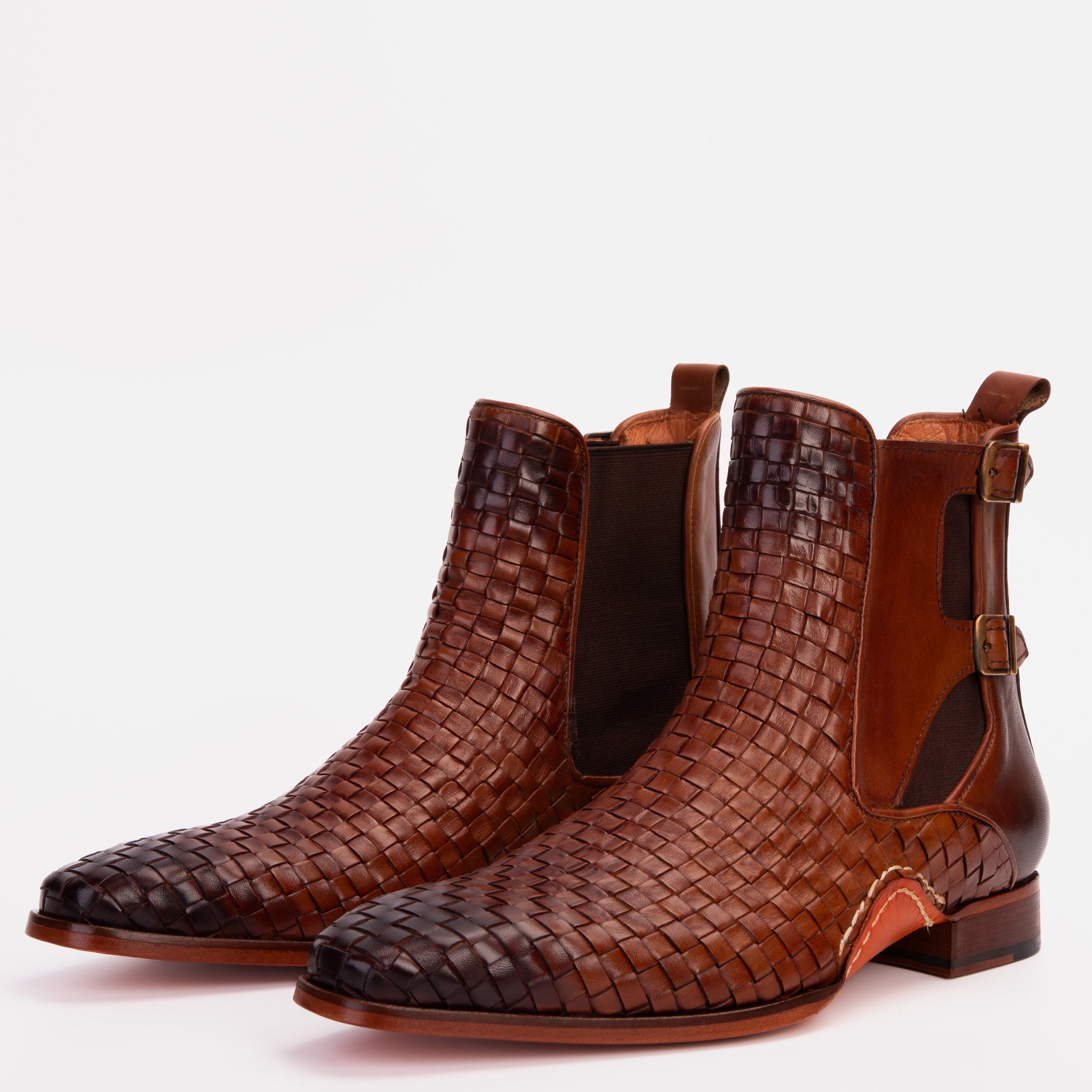 The Rolls Boot Woven Tan Leather Double Monk Strap Handmade Shoe Exclusive Style