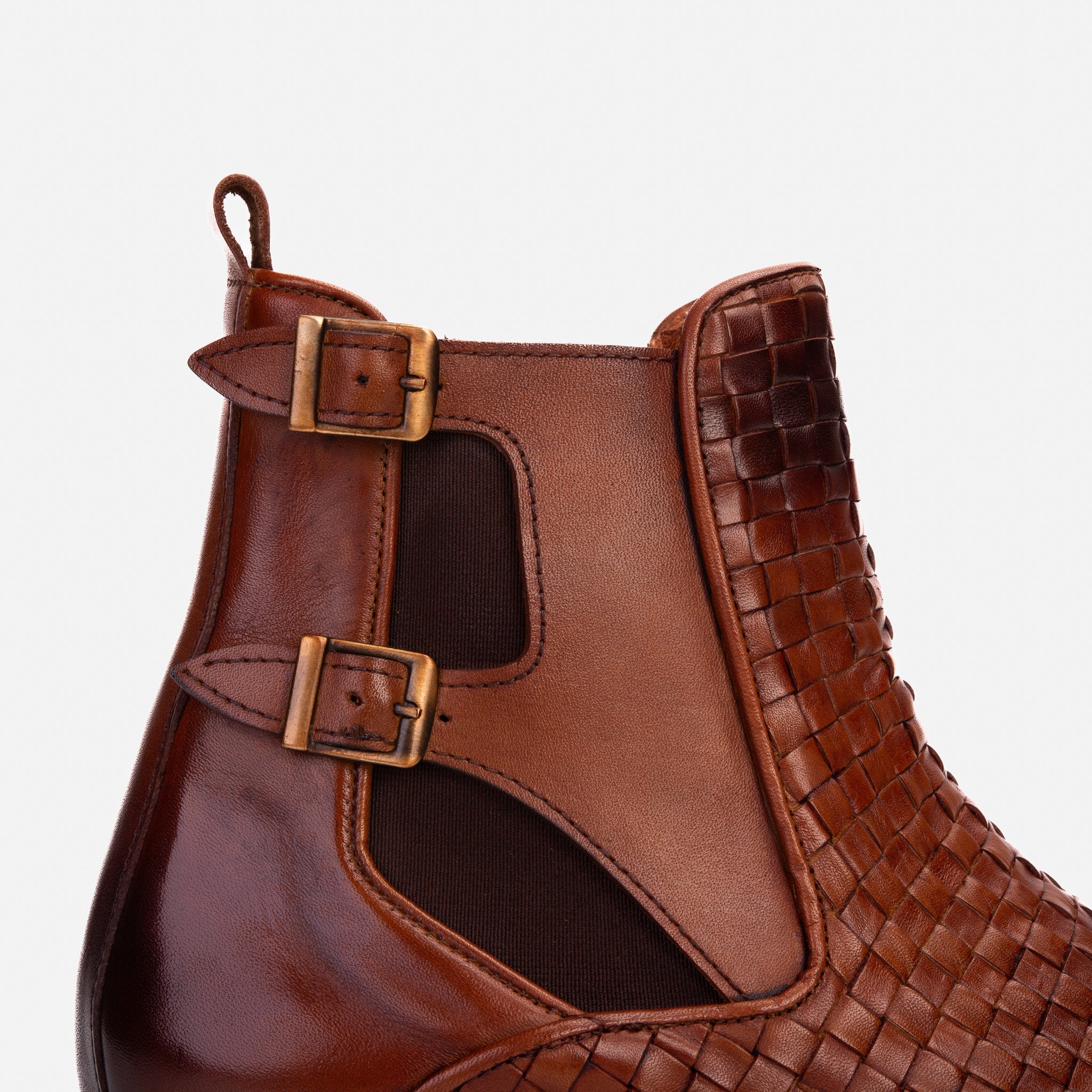 The Rolls Boot Woven Tan Leather Double Monk Strap Handmade Shoe Exclusive Style