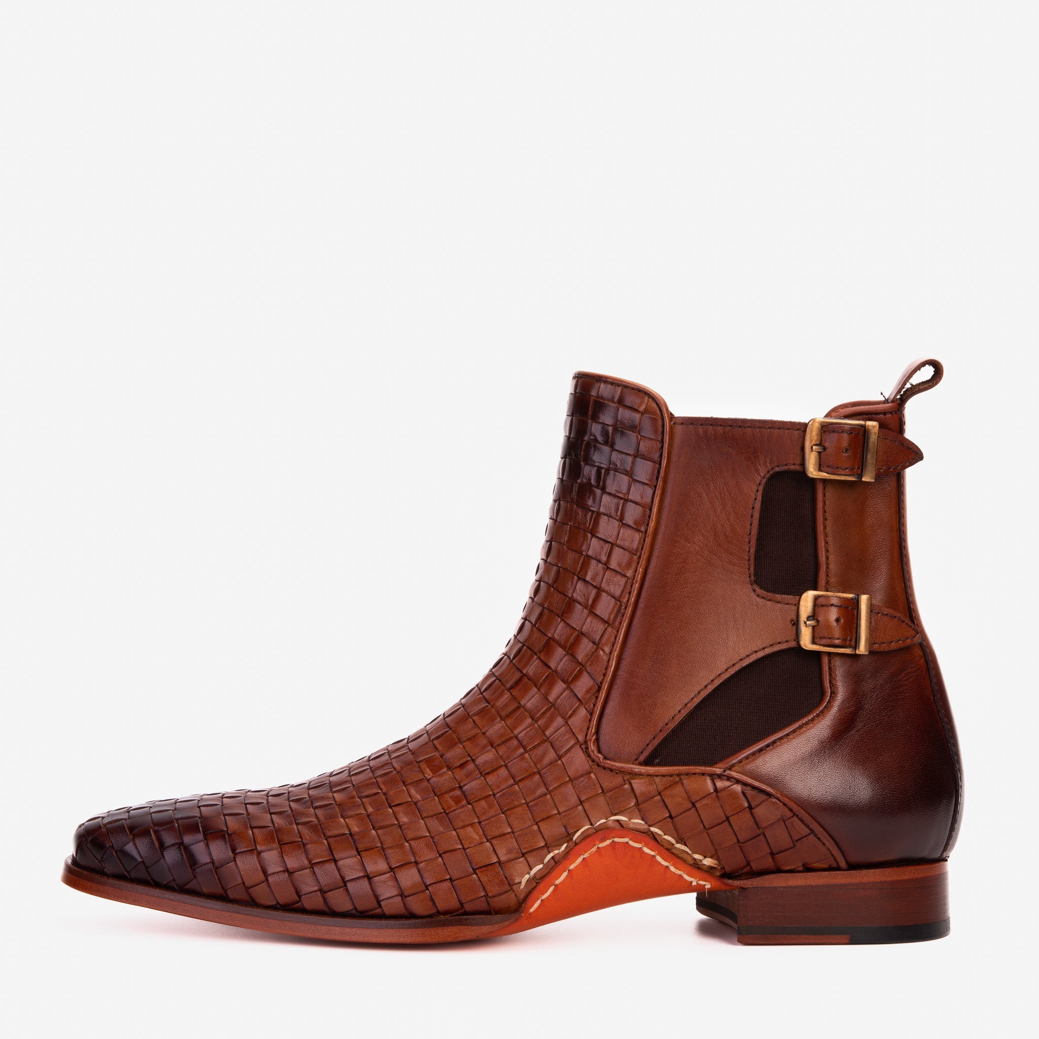 The Rolls Boot Woven Tan Leather Double Monk Strap Handmade Shoe Exclusive Style