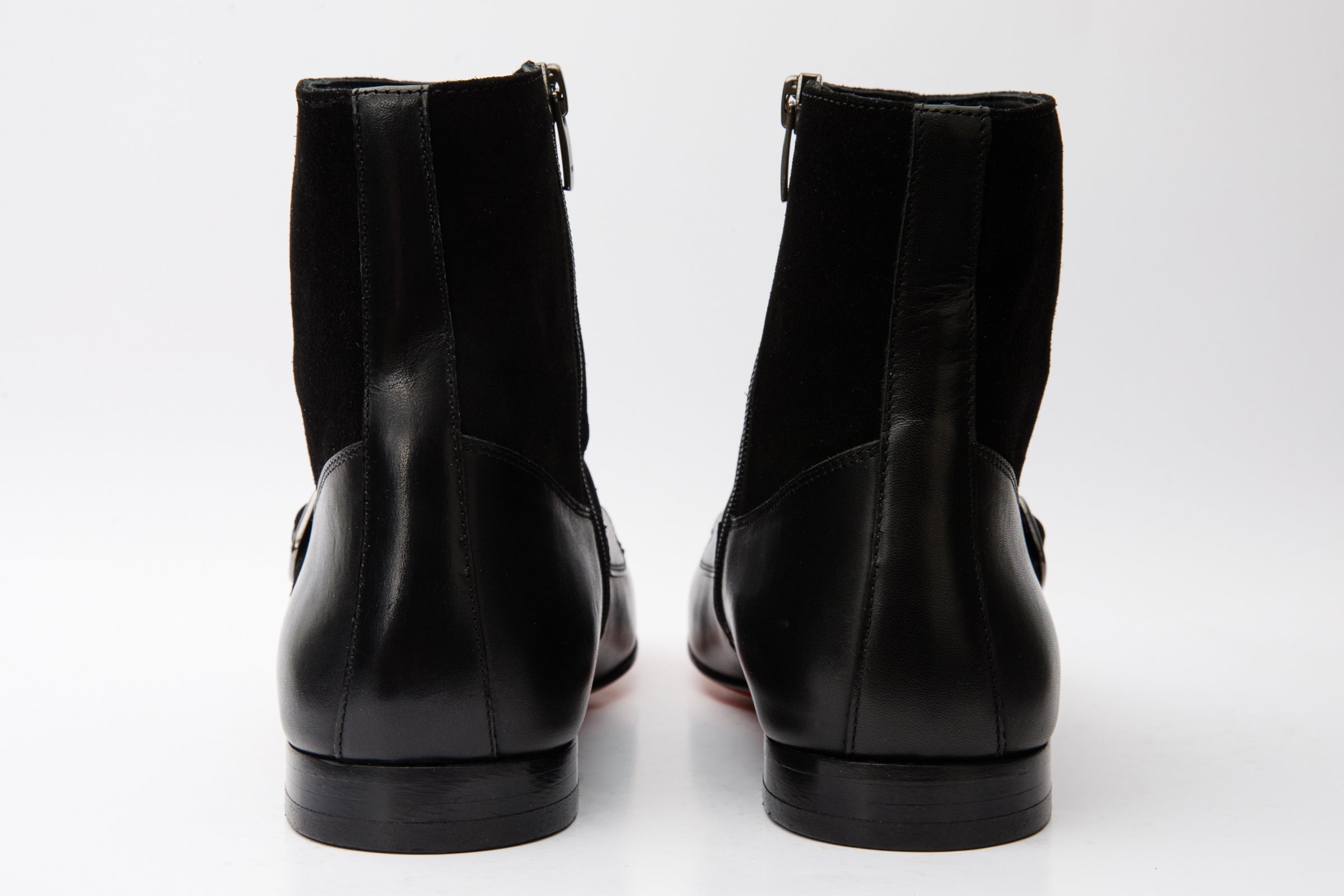 Preston Black Leather Suede Double Monk Strap Ankle Boot On Sale