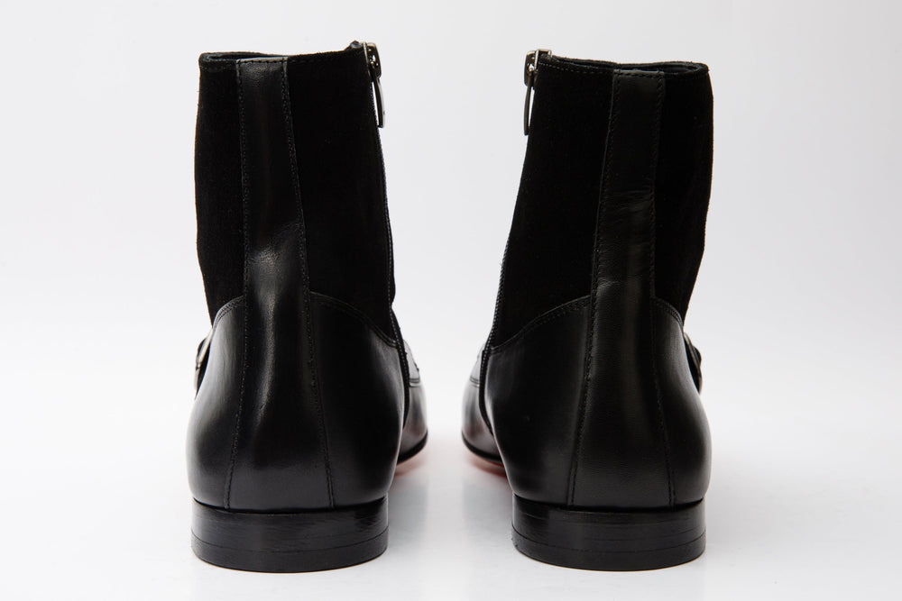 Preston Black Leather Suede Double Monk Strap Ankle Boot On Sale