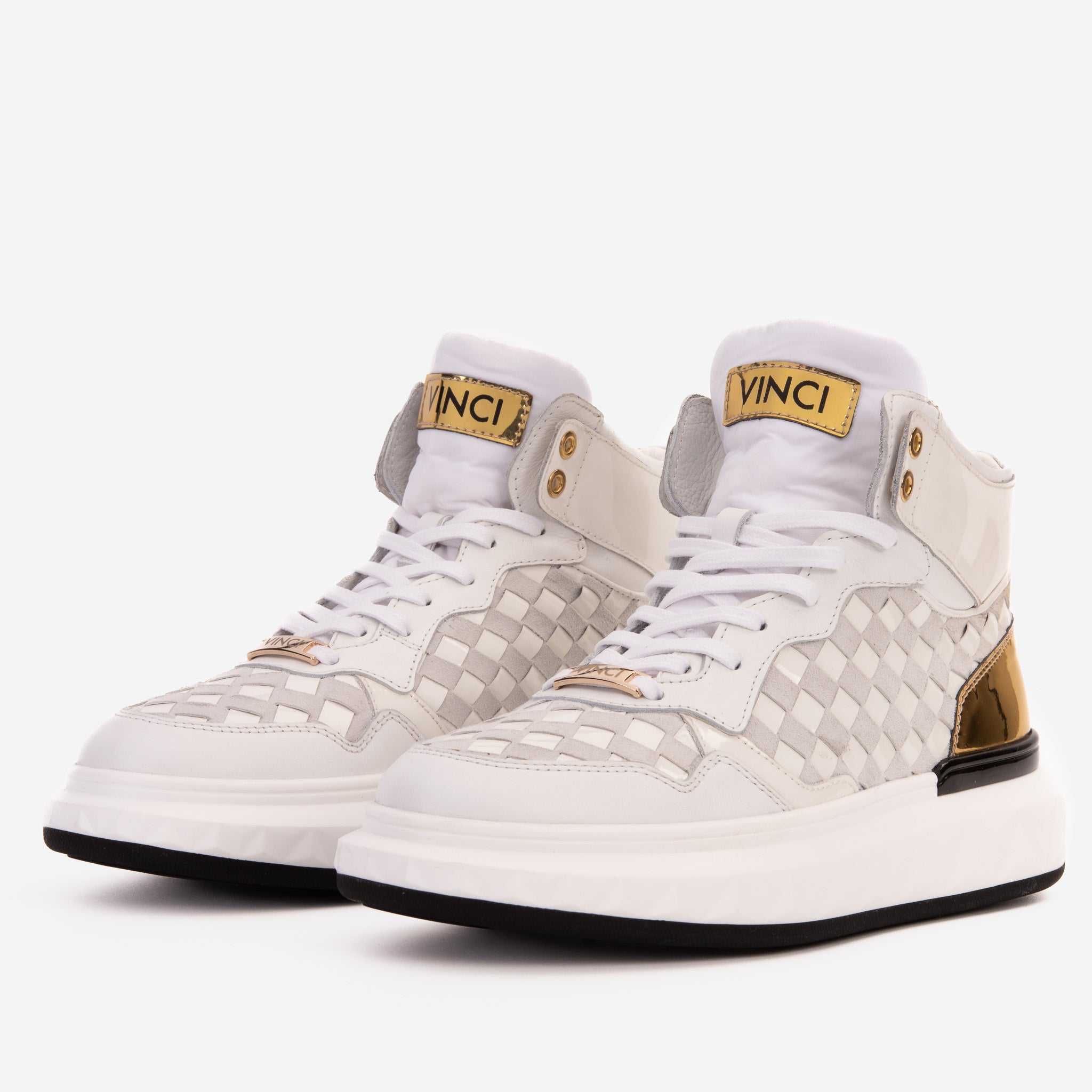 The Eugene White Gold Woven Leather High-Top Sneaker All New