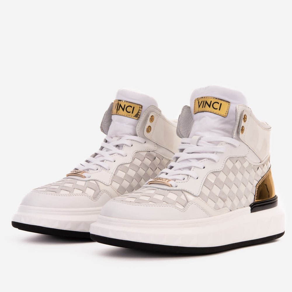 The Eugene White Gold Woven Leather High-Top Sneaker All New