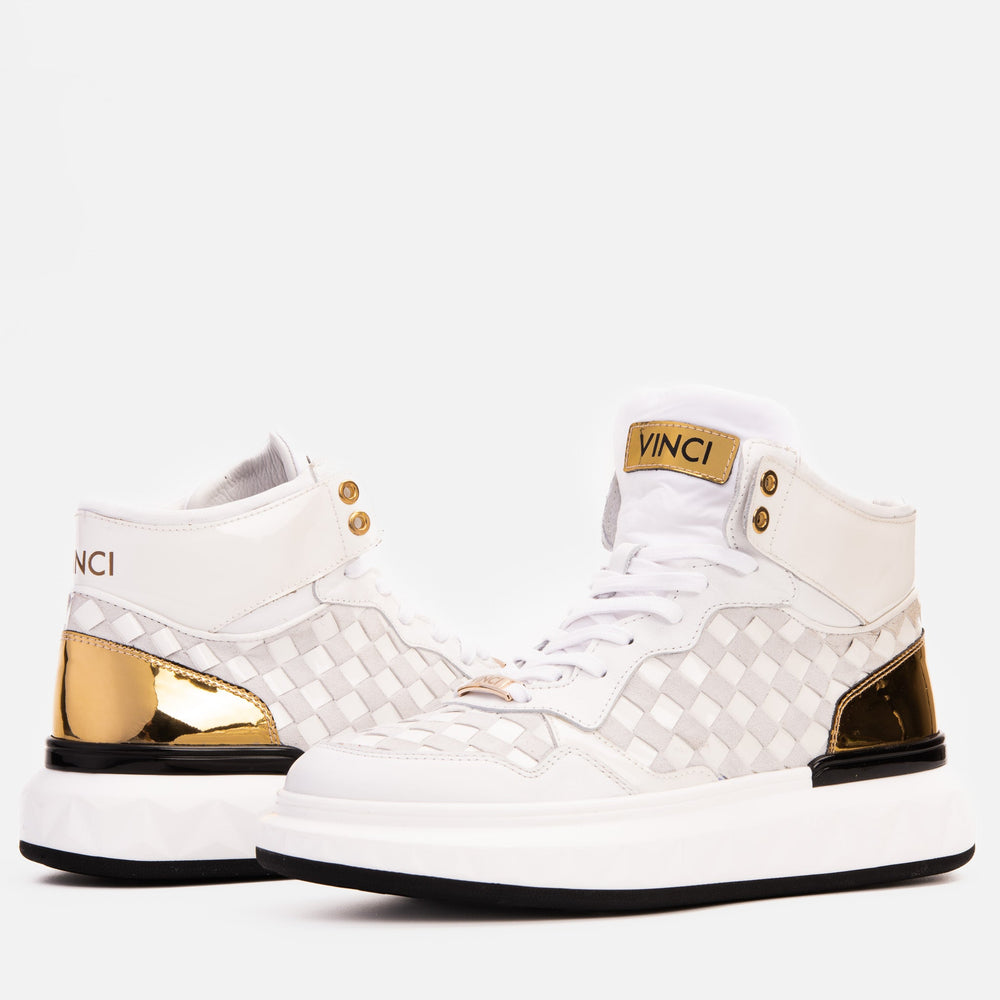 The Eugene White Gold Woven Leather High-Top Sneaker All New