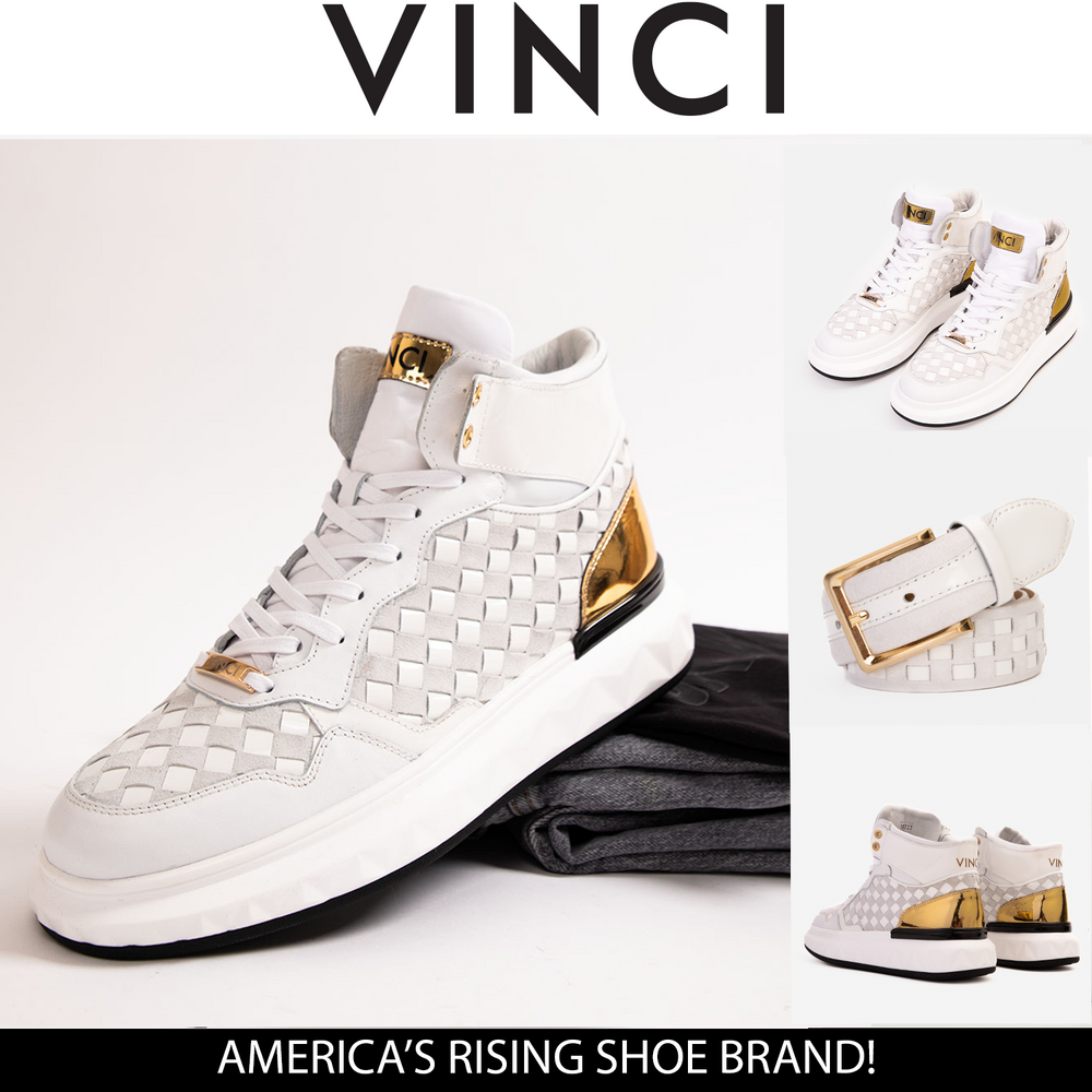 The Eugene White Gold Woven Leather High-Top Sneaker All New