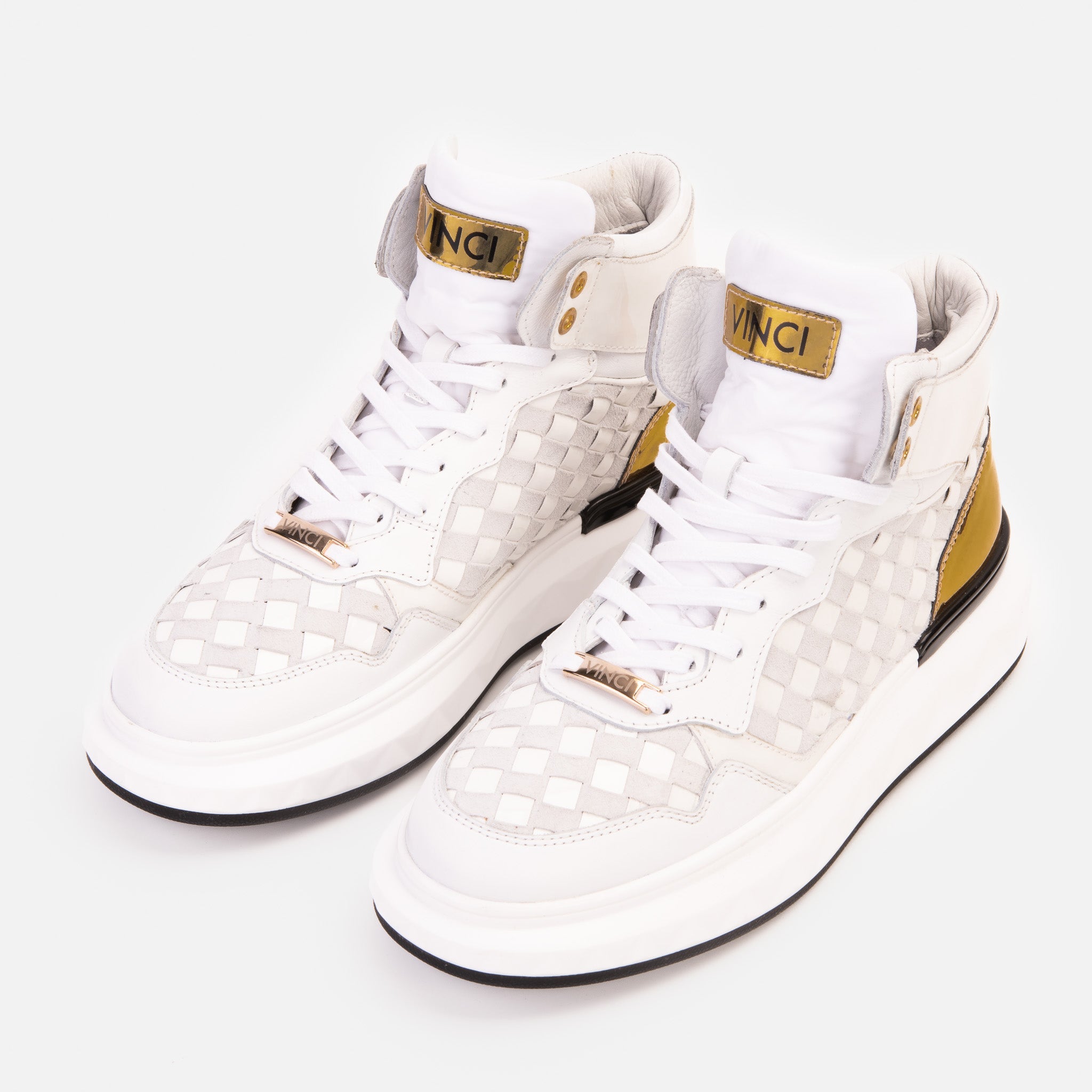 The Eugene White Gold Woven Leather High-Top Sneaker All New