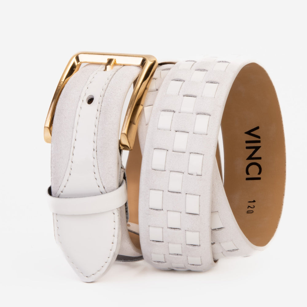 The Eugene White Gold Woven Leather Belt Universal Fit