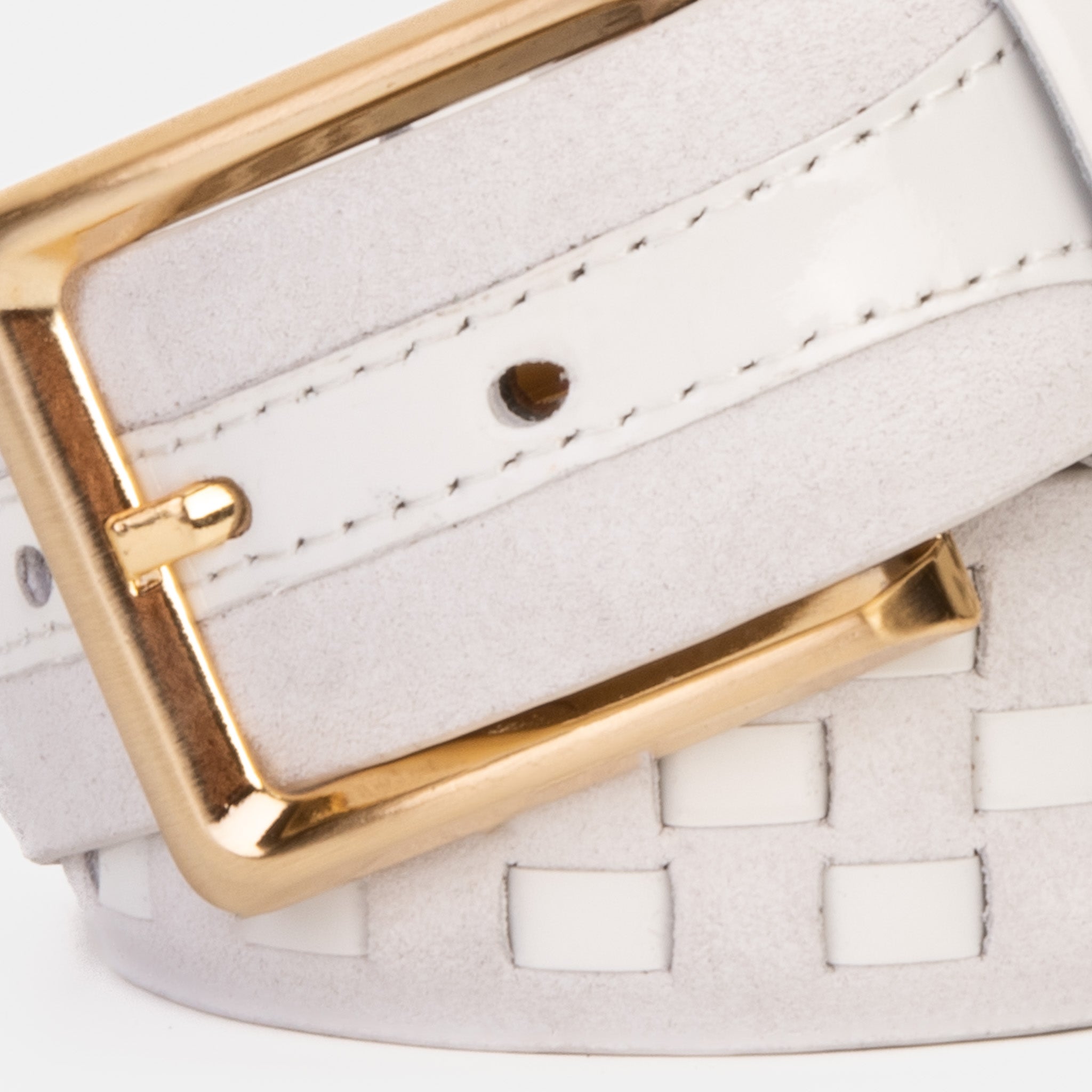 The Eugene White Gold Woven Leather Belt Universal Fit