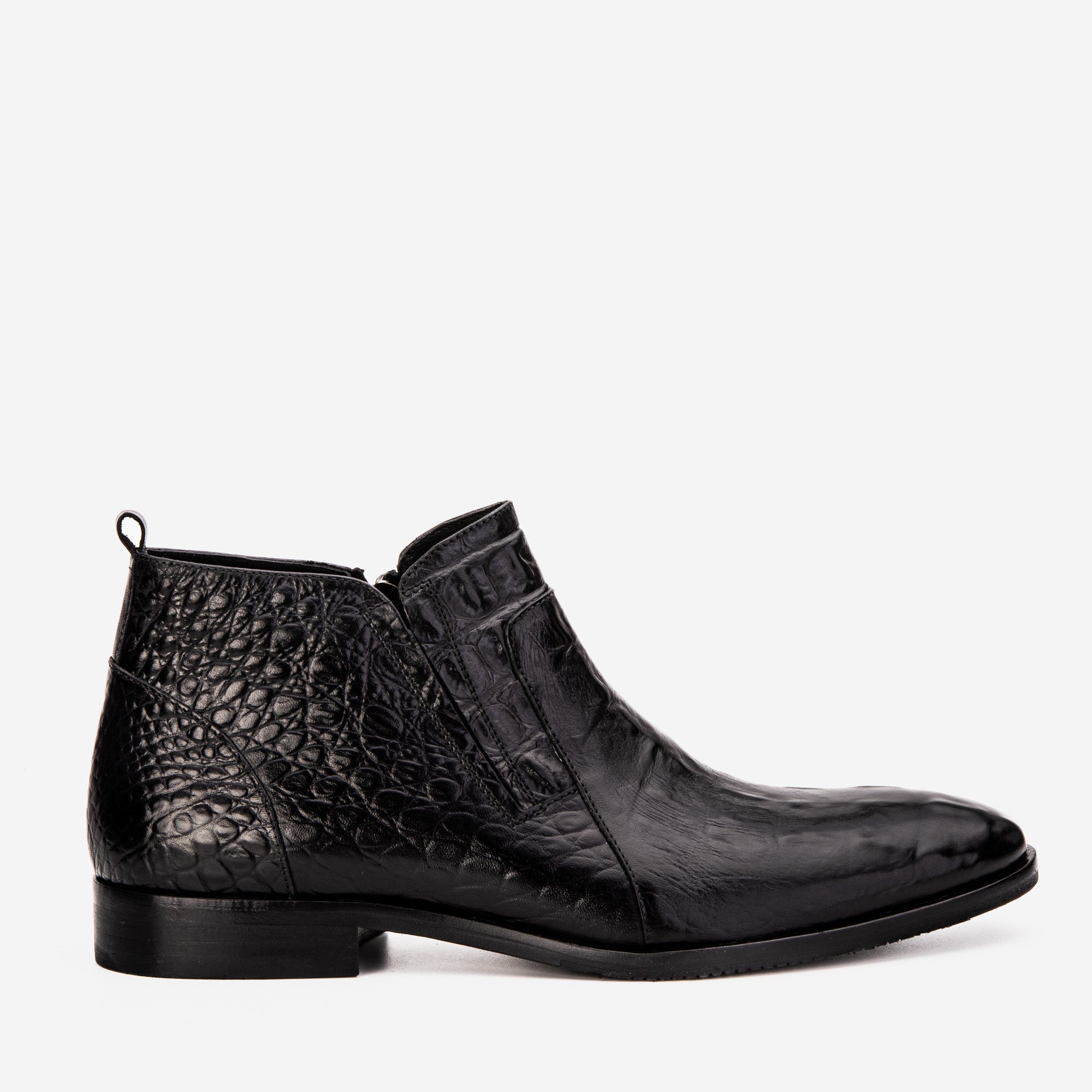 The Randor Black Crocodile Leather Side-Zip Dress Ankle Boot Fine Craftsmanship