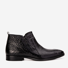 The Randor Black Crocodile Leather Side-Zip Dress Ankle Boot Fine Craftsmanship