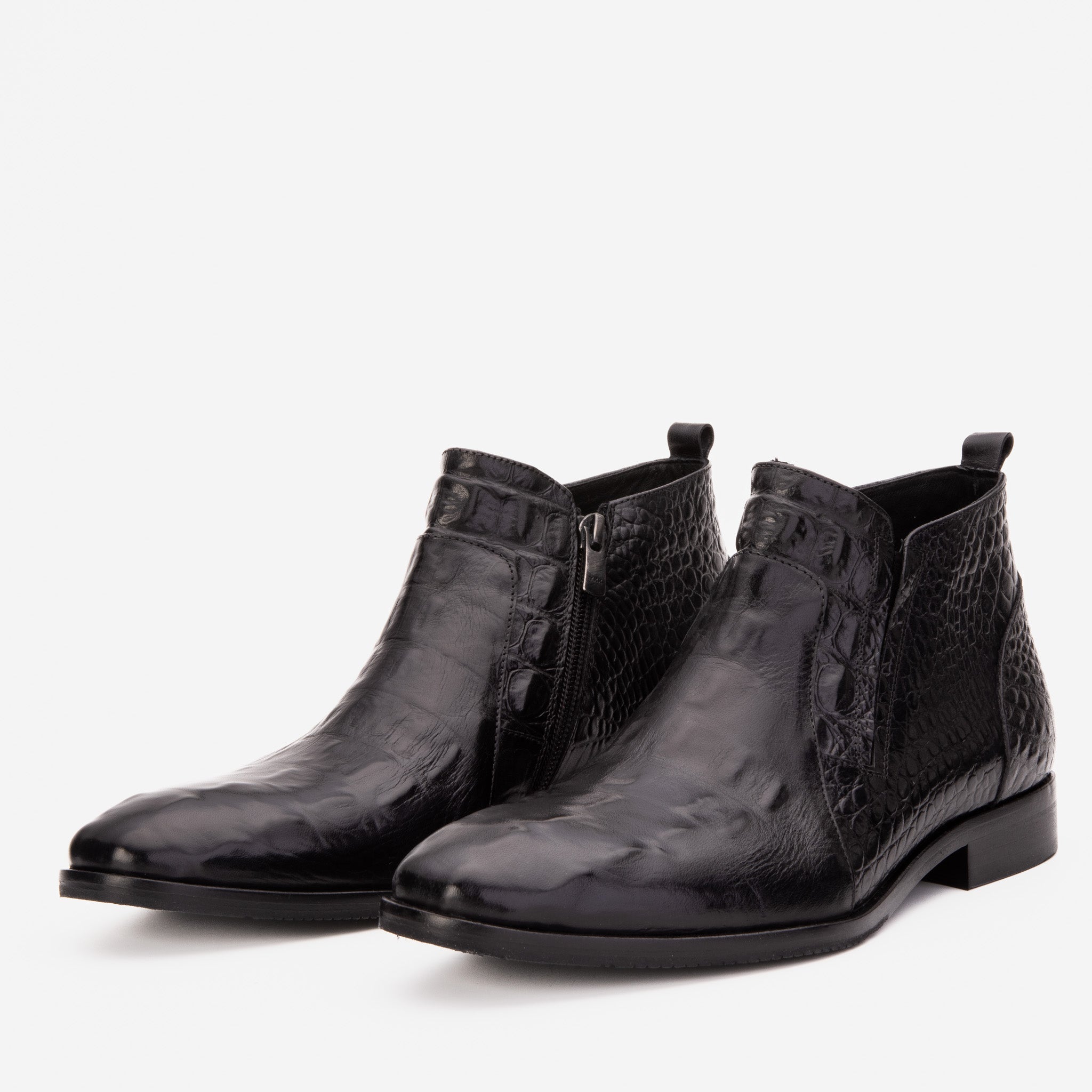 The Randor Black Crocodile Leather Side-Zip Dress Ankle Boot Fine Craftsmanship
