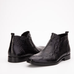The Randor Black Crocodile Leather Side-Zip Dress Ankle Boot Fine Craftsmanship