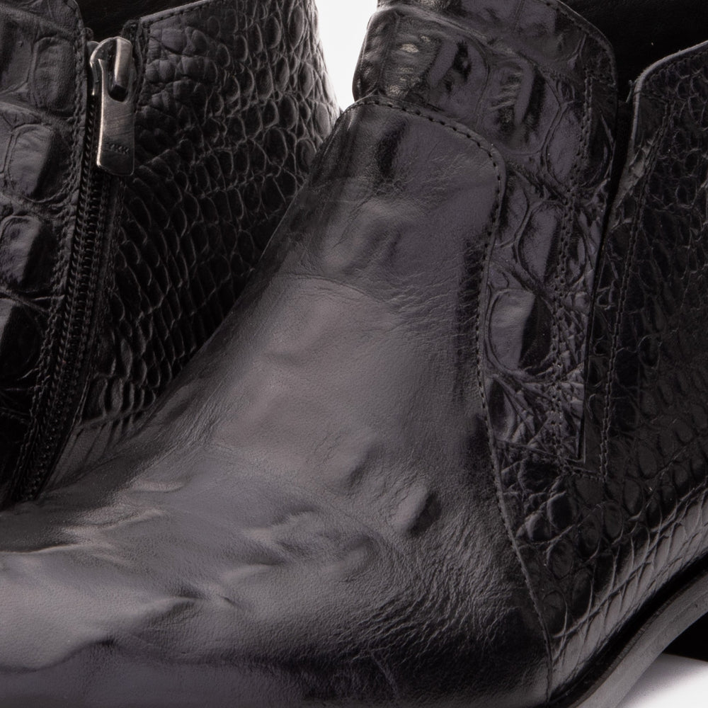The Randor Black Crocodile Leather Side-Zip Dress Ankle Boot Fine Craftsmanship