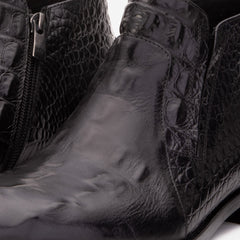 The Randor Black Crocodile Leather Side-Zip Dress Ankle Boot Fine Craftsmanship