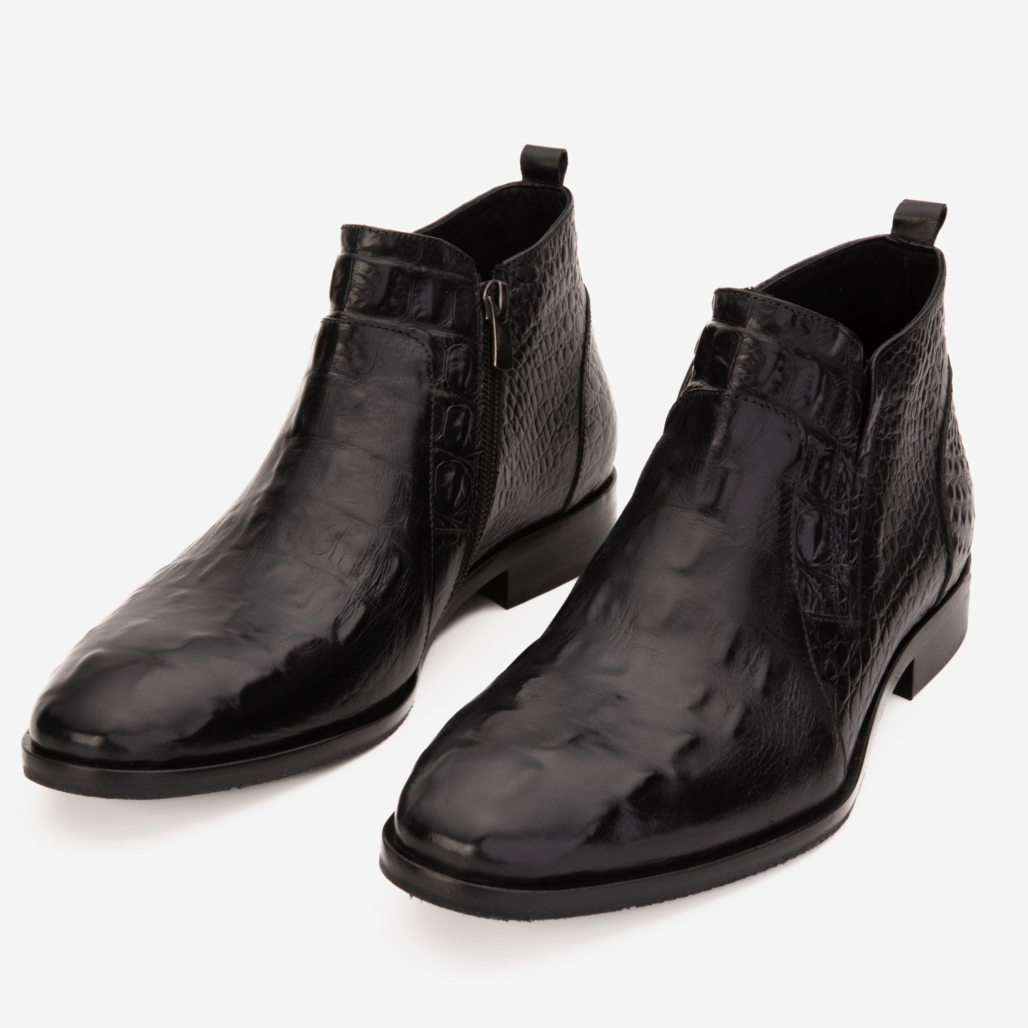 The Randor Black Crocodile Leather Side-Zip Dress Ankle Boot Fine Craftsmanship