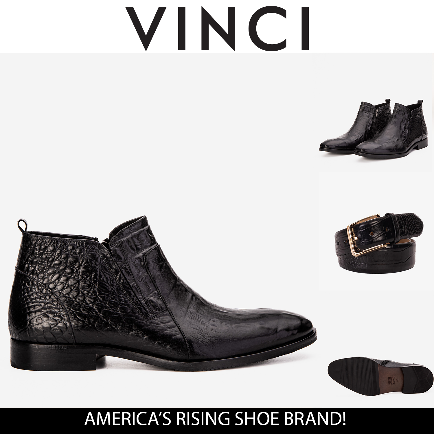 The Randor Black Crocodile Leather Side-Zip Dress Ankle Boot Fine Craftsmanship