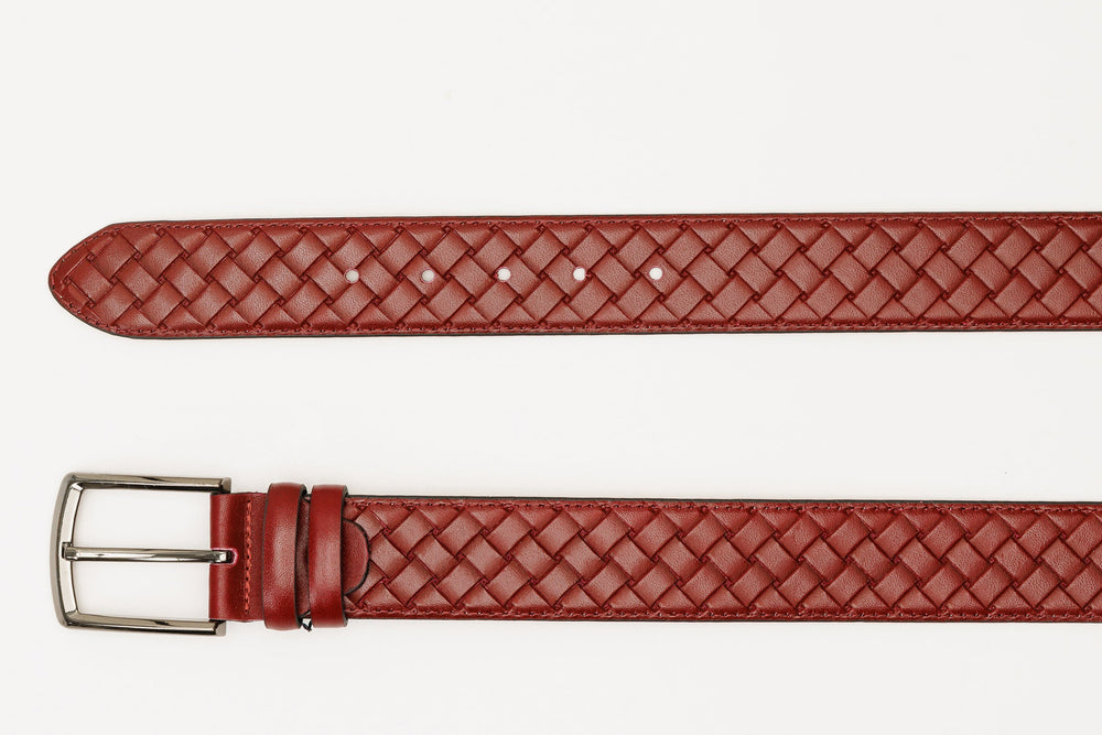 The Turan Burgundy Woven Leather Belt Exclusive Style