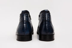 The Randor Navy Blue Crocodile Leather Side-Zip Dress Ankle Boot All New