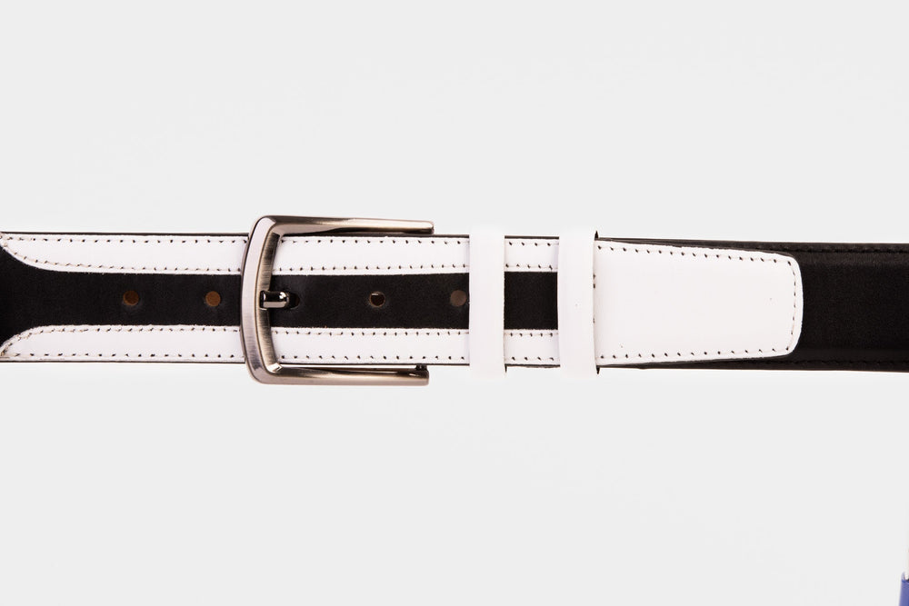 The Neiva Black\/White Leather Belt Universal Fit
