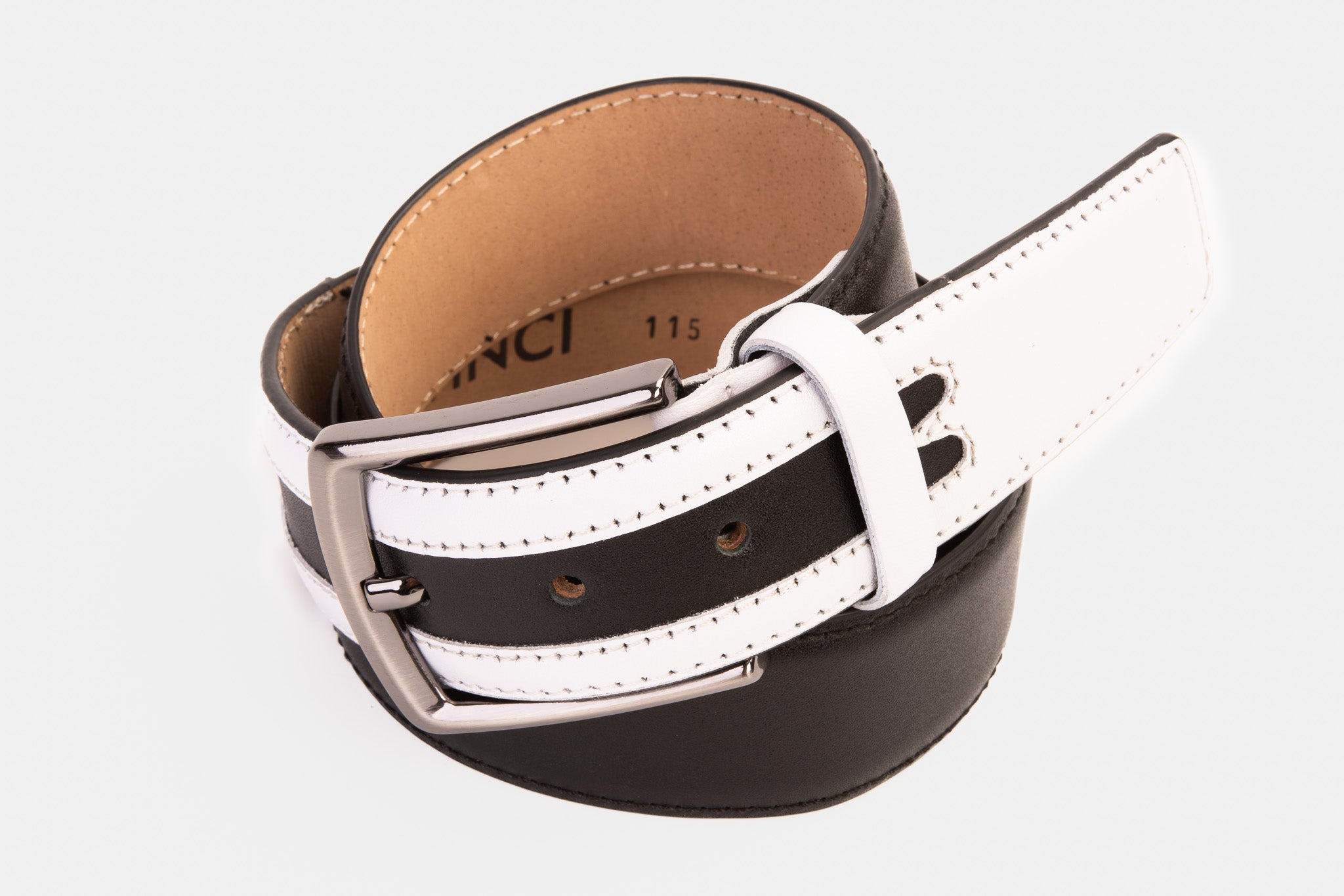 The Neiva Black\/White Leather Belt Universal Fit