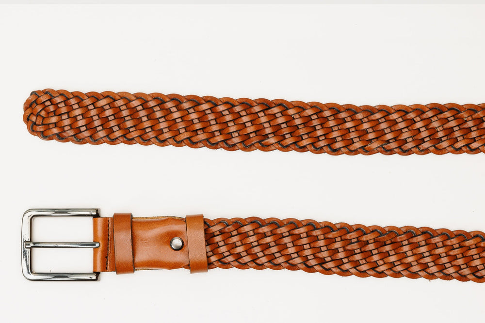 The Mclean Woven Brown Leather Belt On Sale