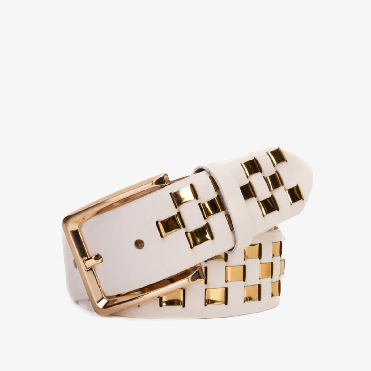 The Mackenzie White Gold Woven Leather Belt For Sale