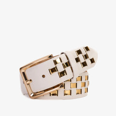 The Mackenzie White Gold Woven Leather Belt For Sale