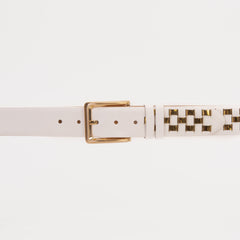The Mackenzie White Gold Woven Leather Belt For Sale