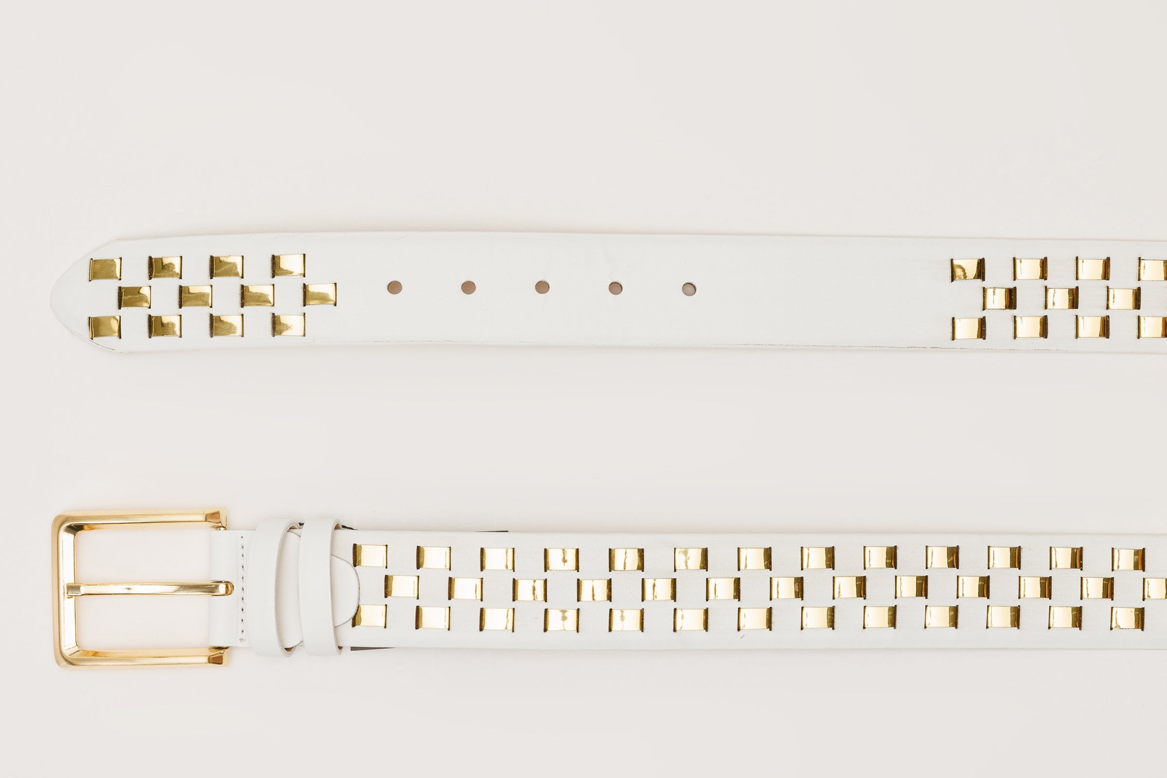 The Mackenzie White Gold Woven Leather Belt For Sale