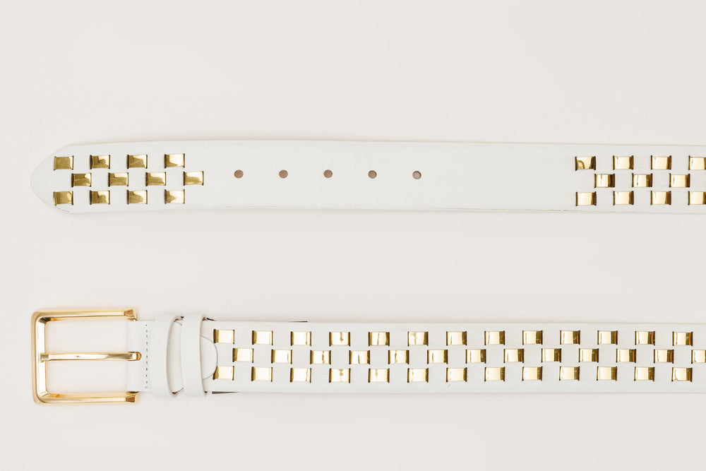 The Mackenzie White Gold Woven Leather Belt For Sale