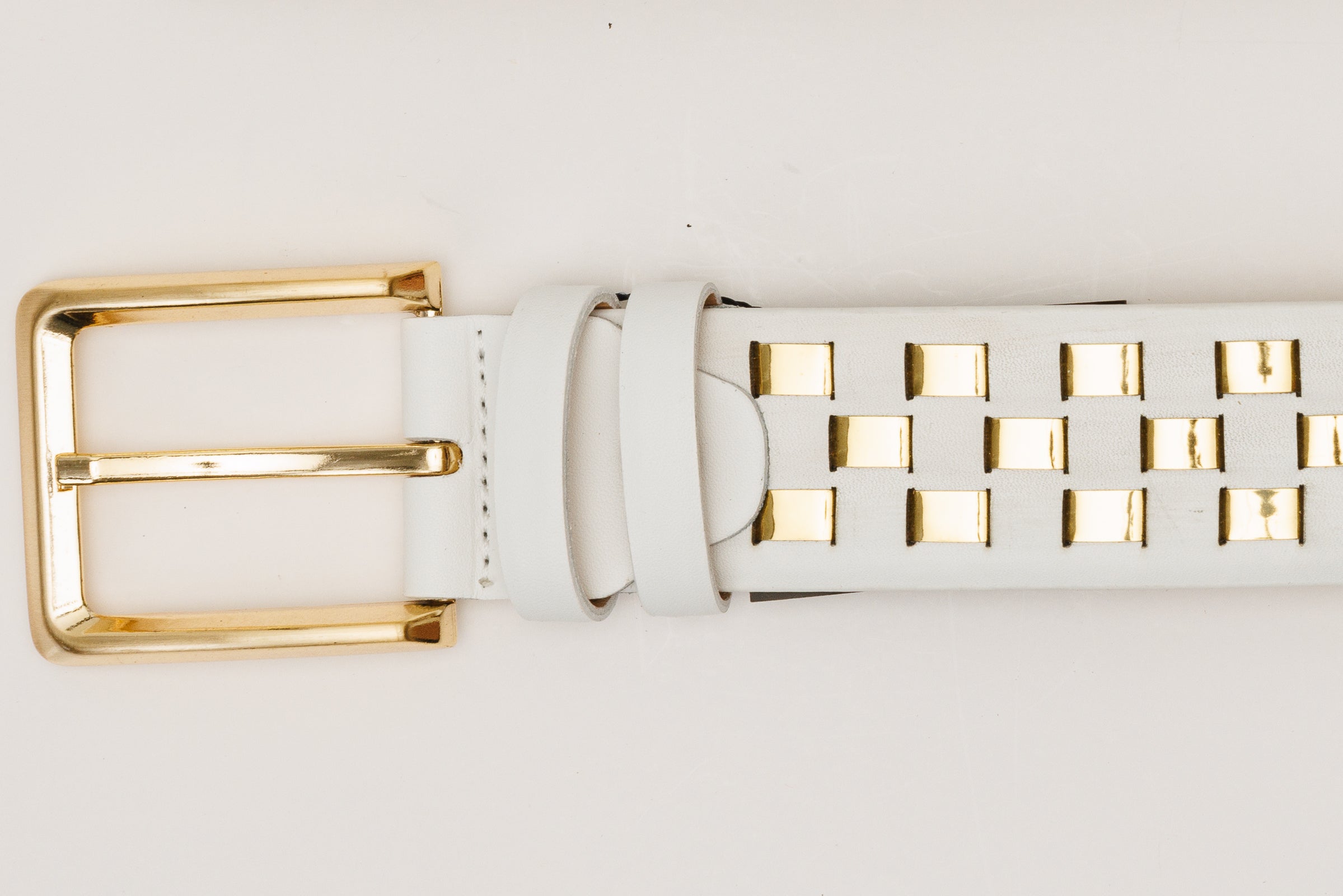 The Mackenzie White Gold Woven Leather Belt For Sale