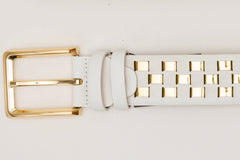 The Mackenzie White Gold Woven Leather Belt For Sale
