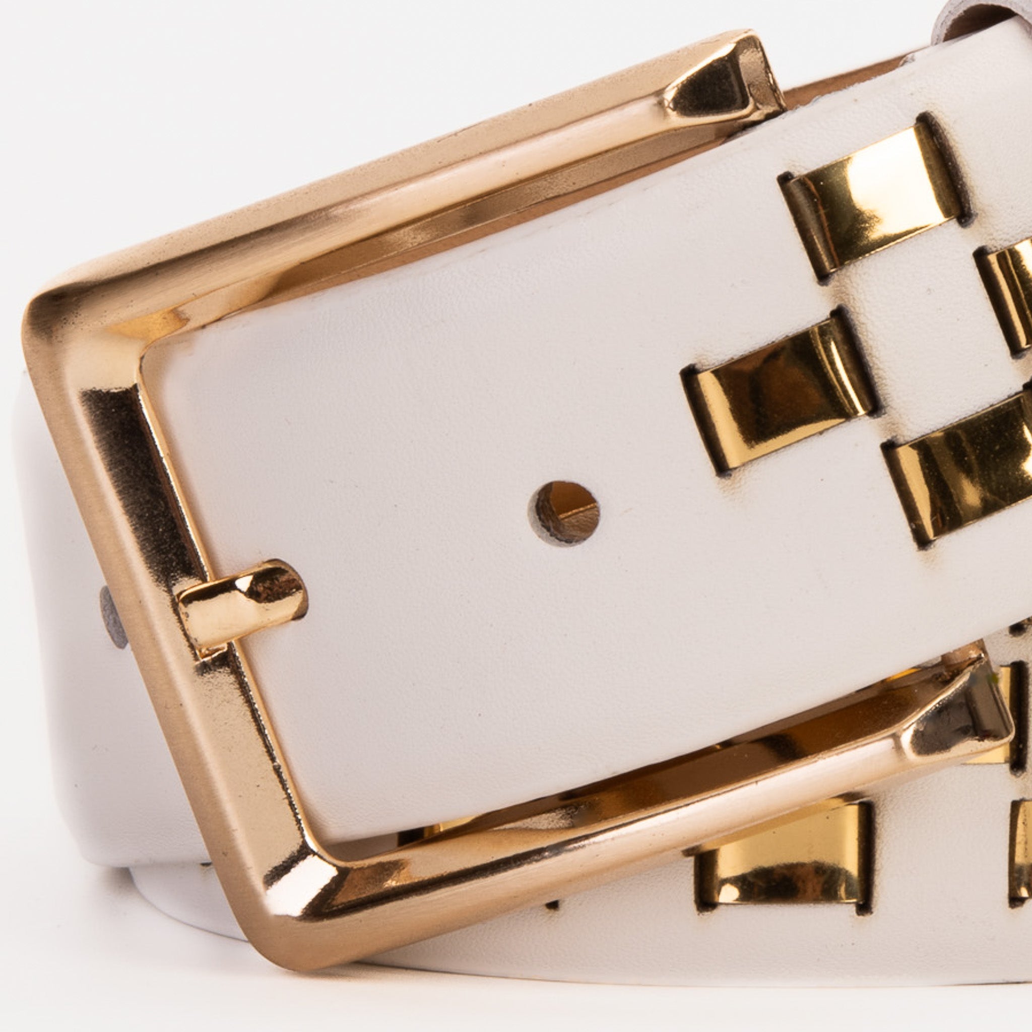The Mackenzie White Gold Woven Leather Belt For Sale
