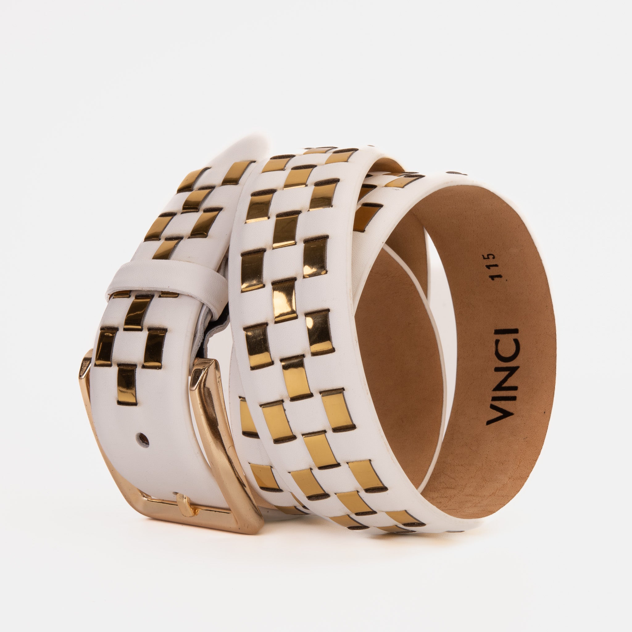 The Mackenzie White Gold Woven Leather Belt For Sale
