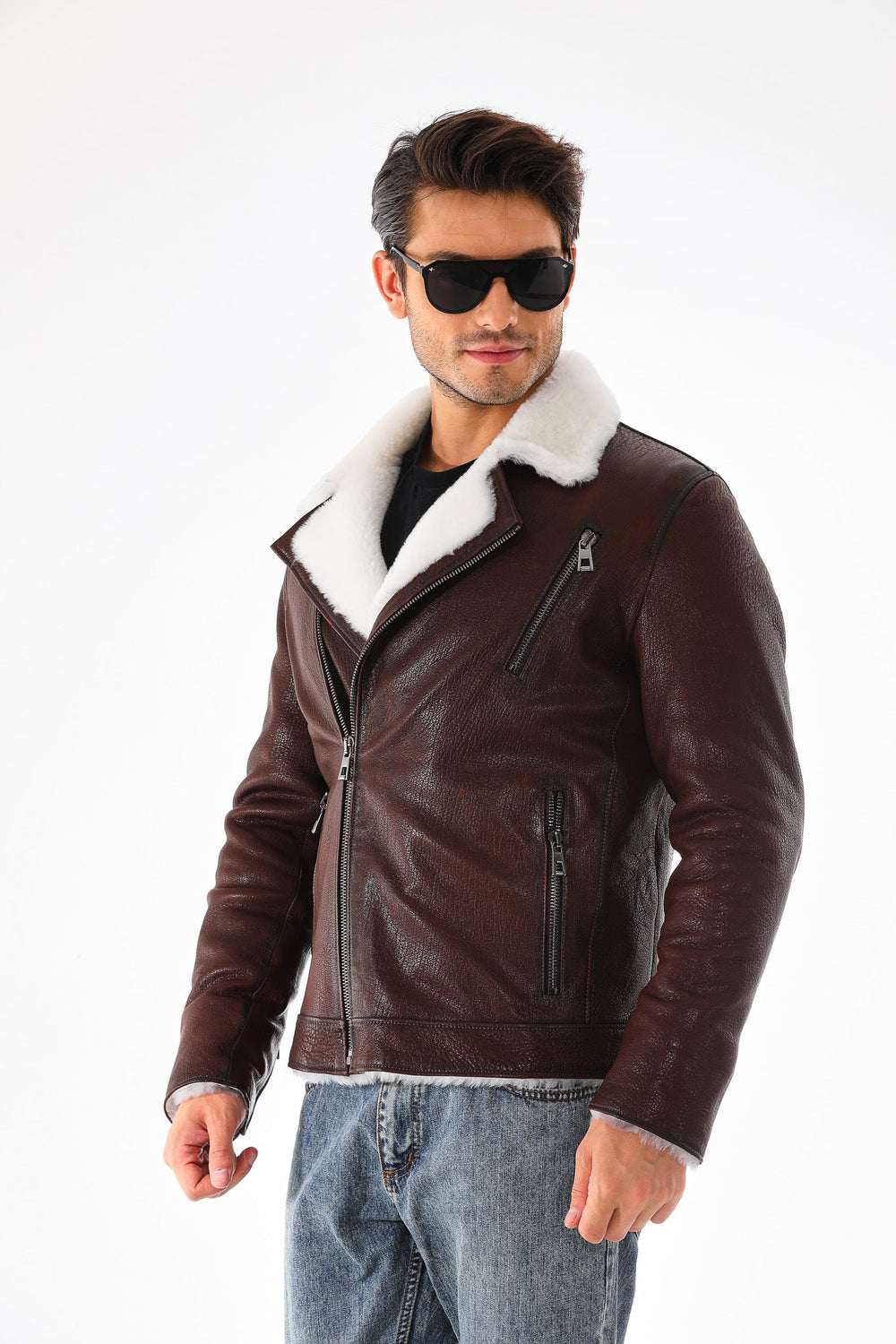 The Cortina Brown White Shearling Leather Jacket All New