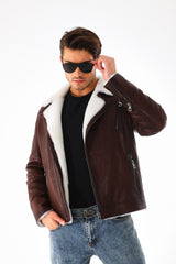 The Cortina Brown White Shearling Leather Jacket All New