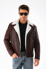The Cortina Brown White Shearling Leather Jacket All New