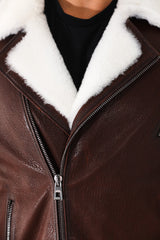 The Cortina Brown White Shearling Leather Jacket All New