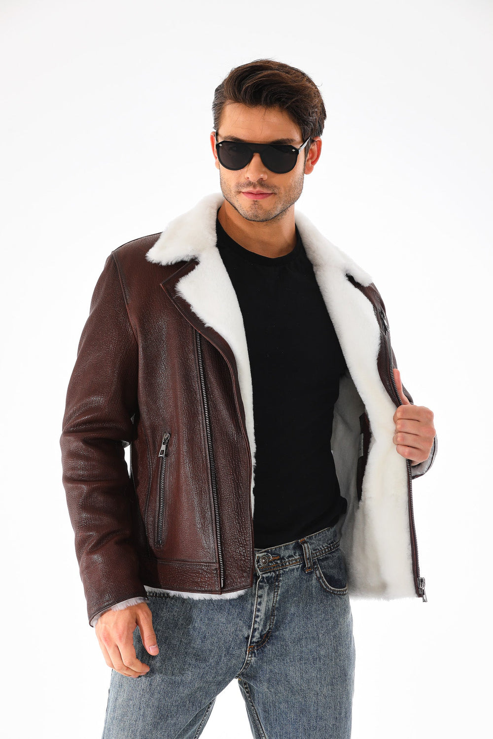 The Cortina Brown White Shearling Leather Jacket All New