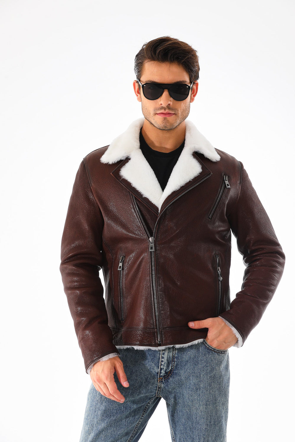 The Cortina Brown White Shearling Leather Jacket All New