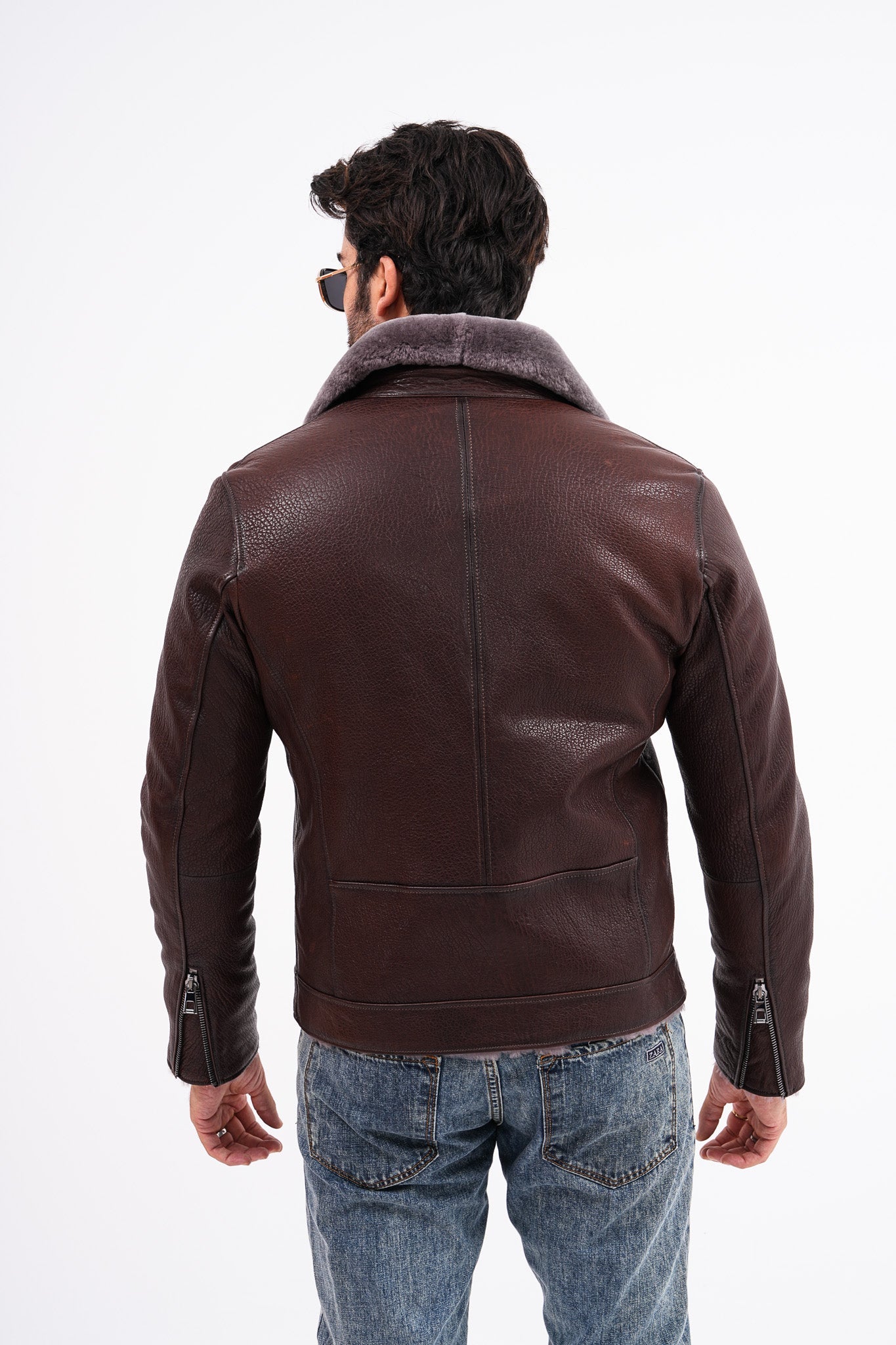The Cortina Brown Shearling Leather Jacket Universal Fit