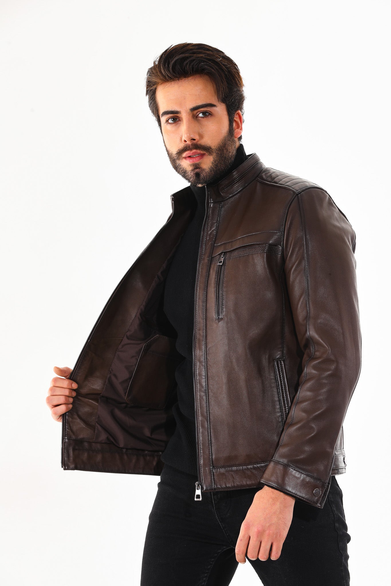 The Rossi Dark Brown Leather Jacket Exclusive Style