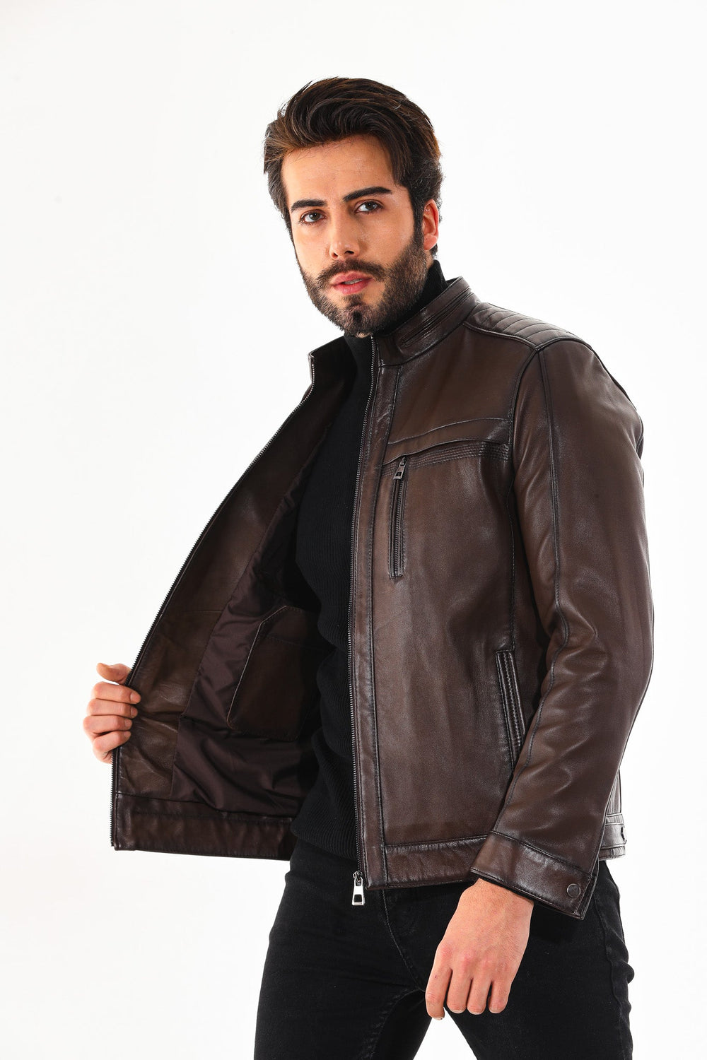The Rossi Dark Brown Leather Jacket Exclusive Style