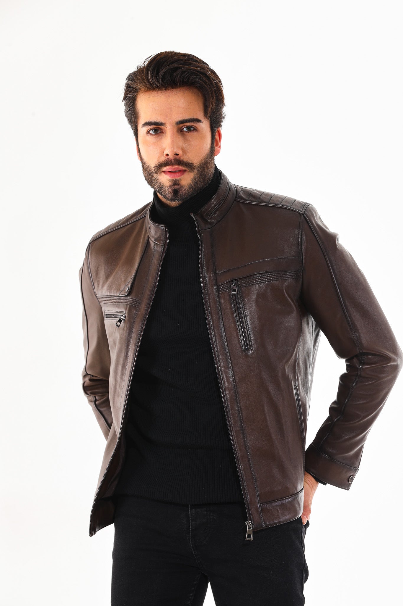 The Rossi Dark Brown Leather Jacket Exclusive Style