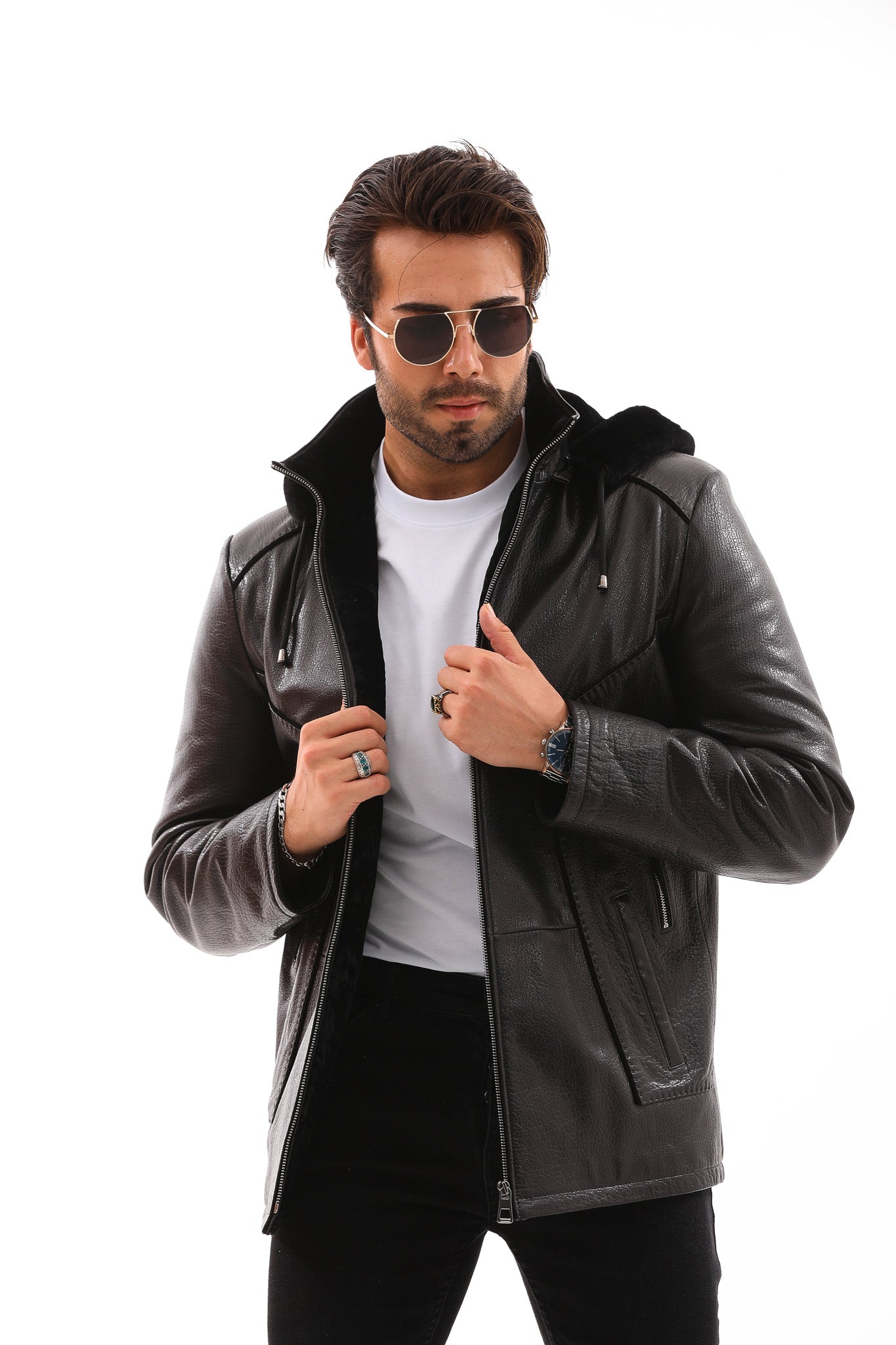 The Bergamo Black Shearling Leather Jacket All New