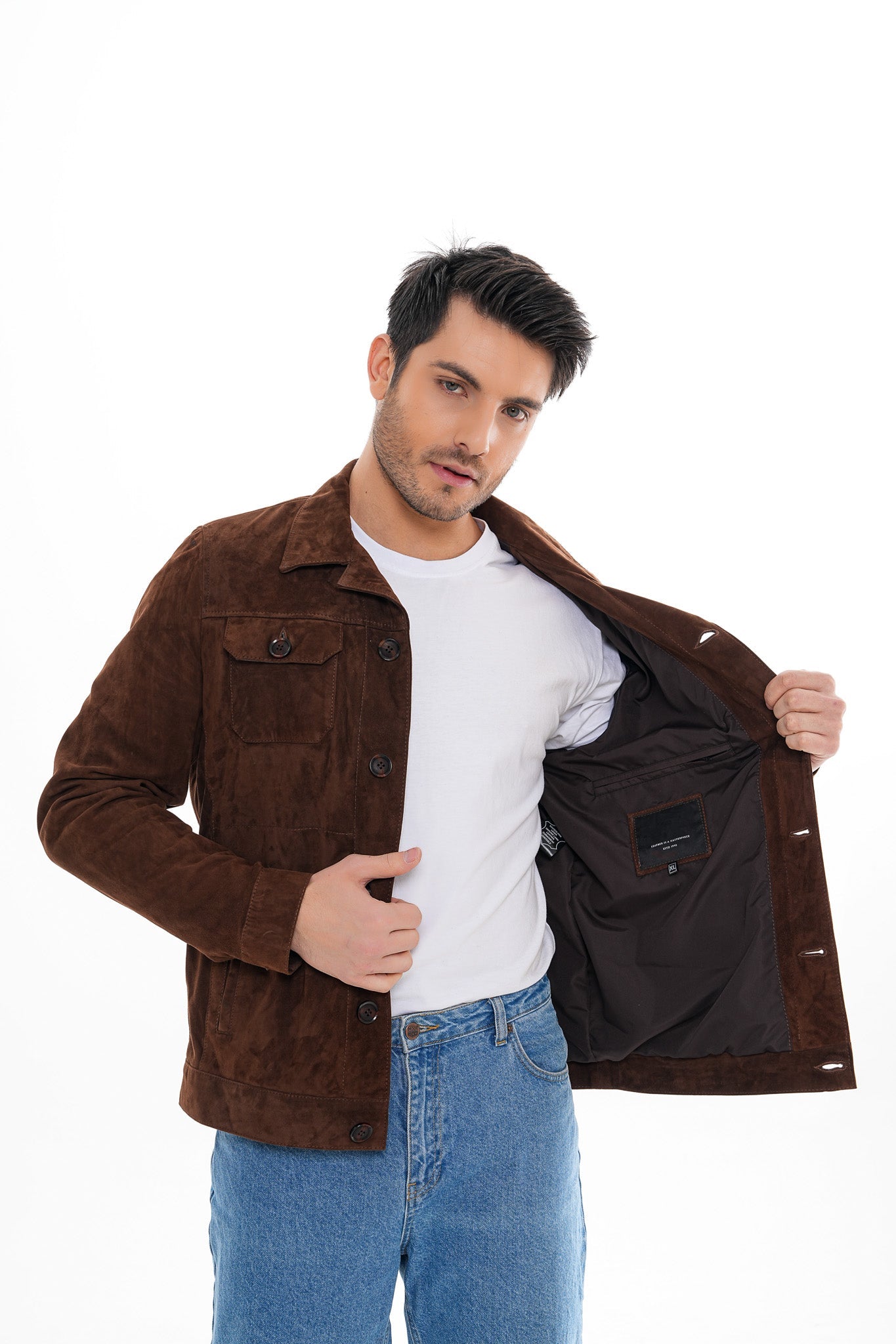 The Azzuro Suede Brown Leather Jacket Fine Craftsmanship