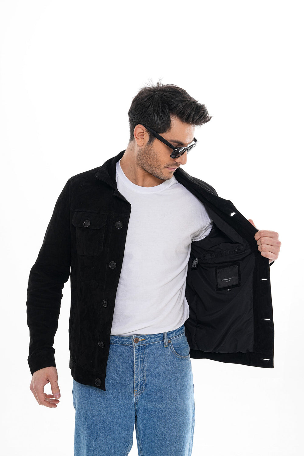 The Azzuro Suede Black Leather Jacket Exclusive Style