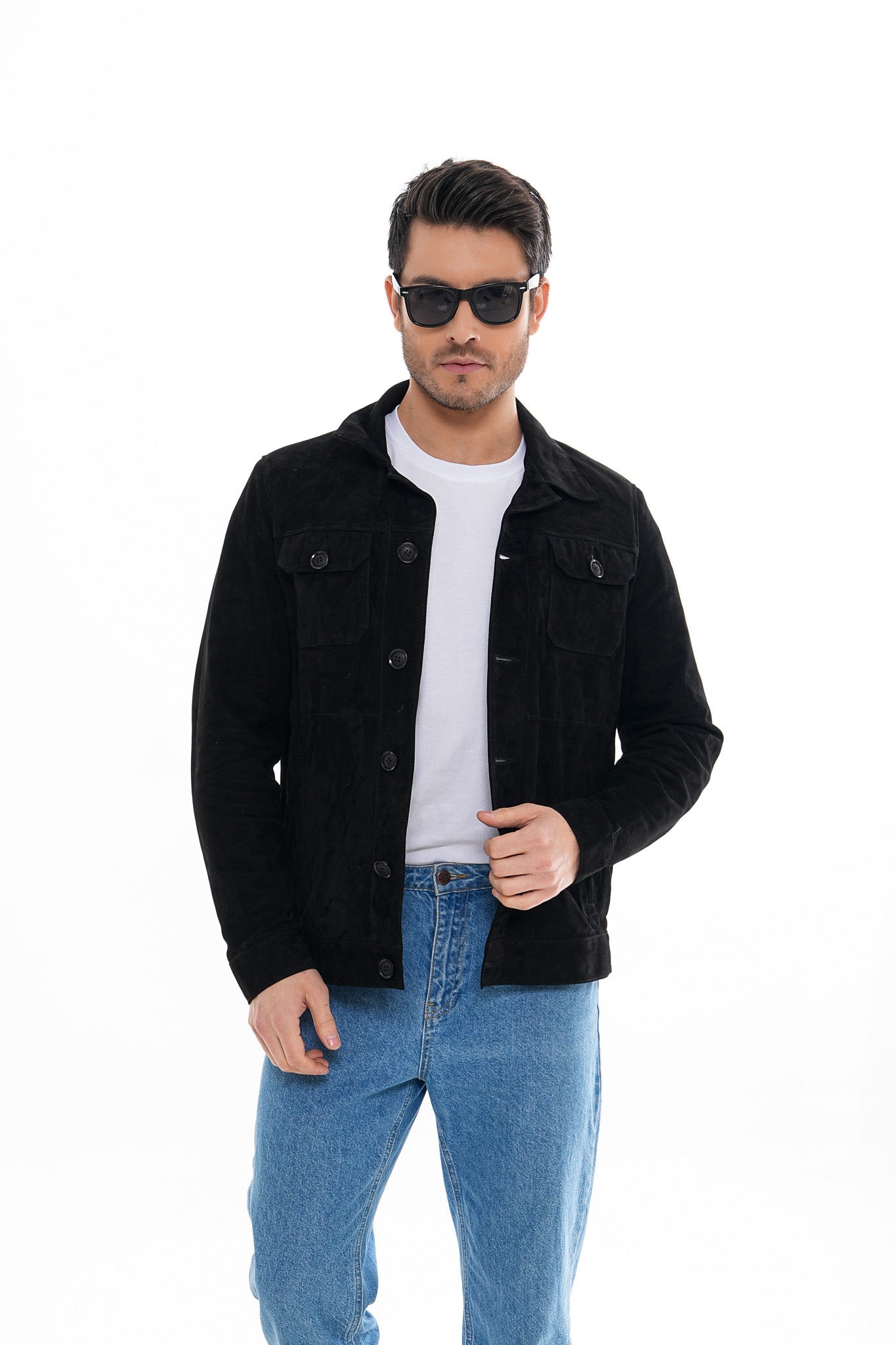 The Azzuro Suede Black Leather Jacket Exclusive Style