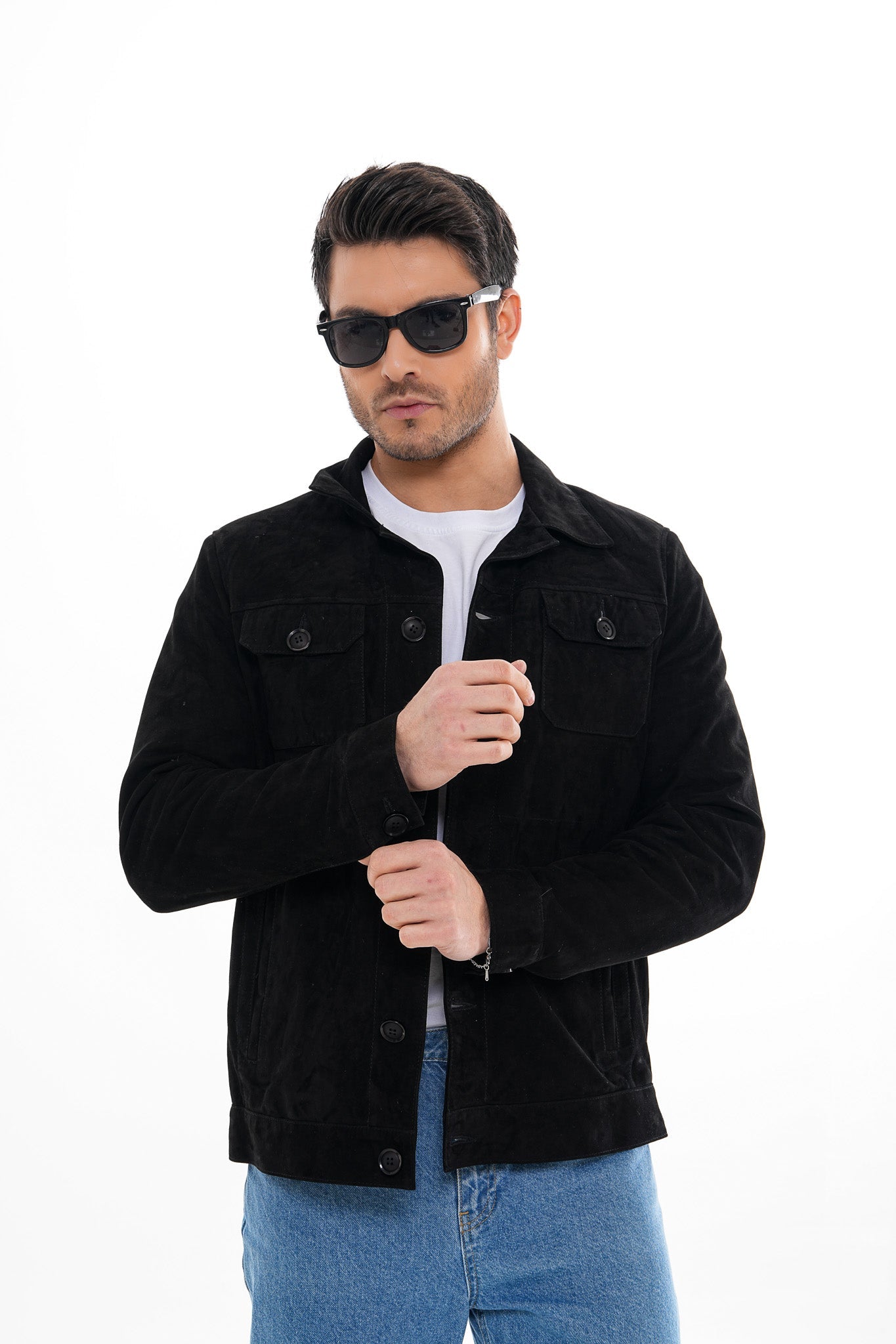 The Azzuro Suede Black Leather Jacket Exclusive Style